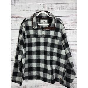 John Wayne Buffalo Plaid Pullover Jacket Men XL Black Gray Fleece Western Snap